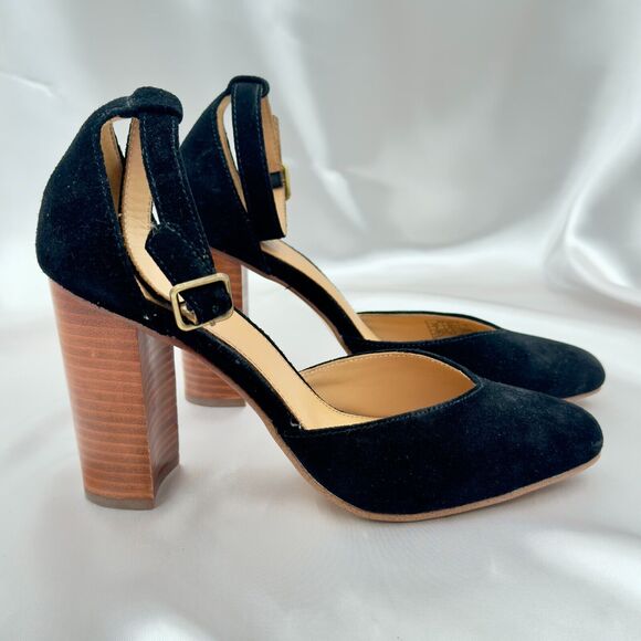 Soludos The Colette Black Split Suede Leather Block Heels Sandal Size 9 - Picture 5 of 11